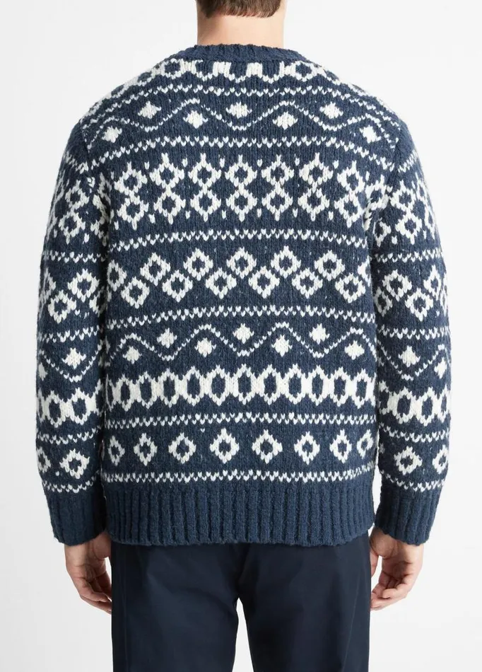 Men Sweaters Vince Fair Isle WoolBlend Crew Neck Sweater Washed Coastal Combo
