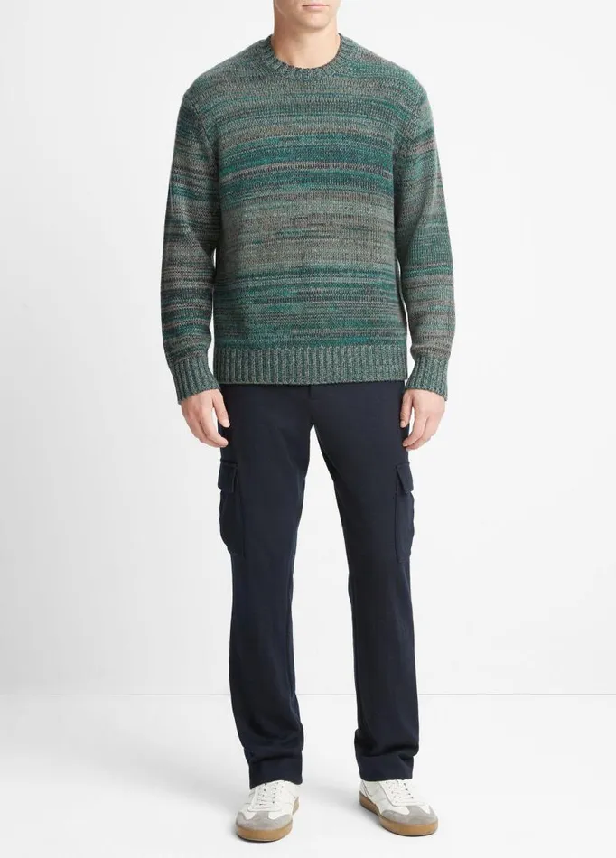 Men Sweaters Vince Marled CashmereWool Crew Neck Sweater Olive Cove Combo