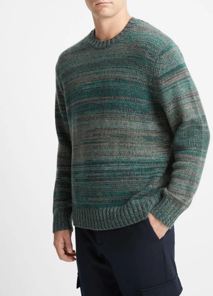 Men Sweaters Vince Marled CashmereWool Crew Neck Sweater Olive Cove Combo