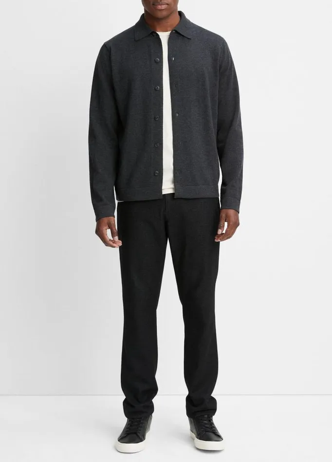 Men Sweaters Vince Merino ButtonFront Cardigan Heather Black