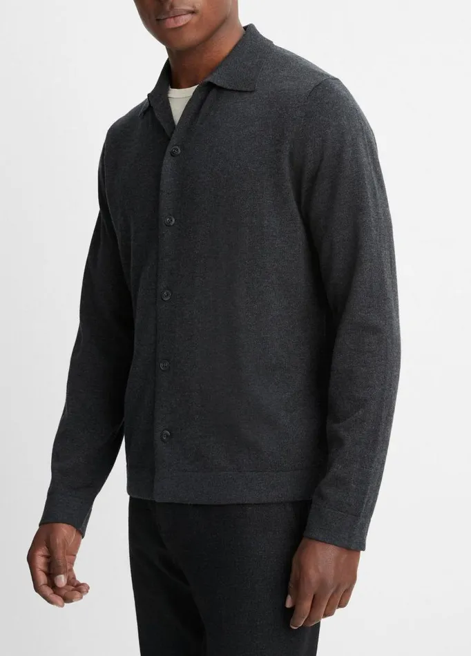 Men Sweaters Vince Merino ButtonFront Cardigan Heather Black