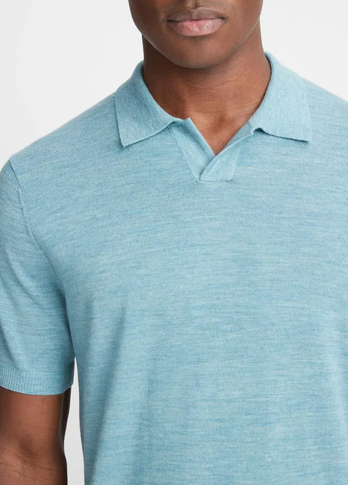 Men Sweaters Vince Merino Wool ShortSleeve Johnny Collar Sweater Heather Mineral