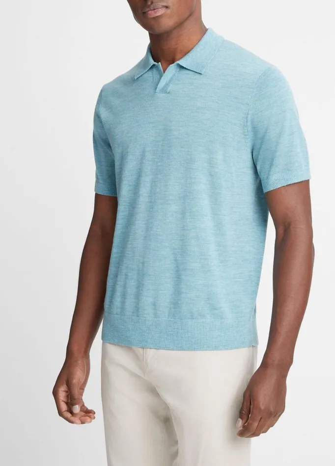 Men Sweaters Vince Merino Wool ShortSleeve Johnny Collar Sweater Heather Mineral