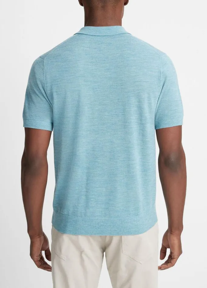 Men Sweaters Vince Merino Wool ShortSleeve Johnny Collar Sweater Heather Mineral