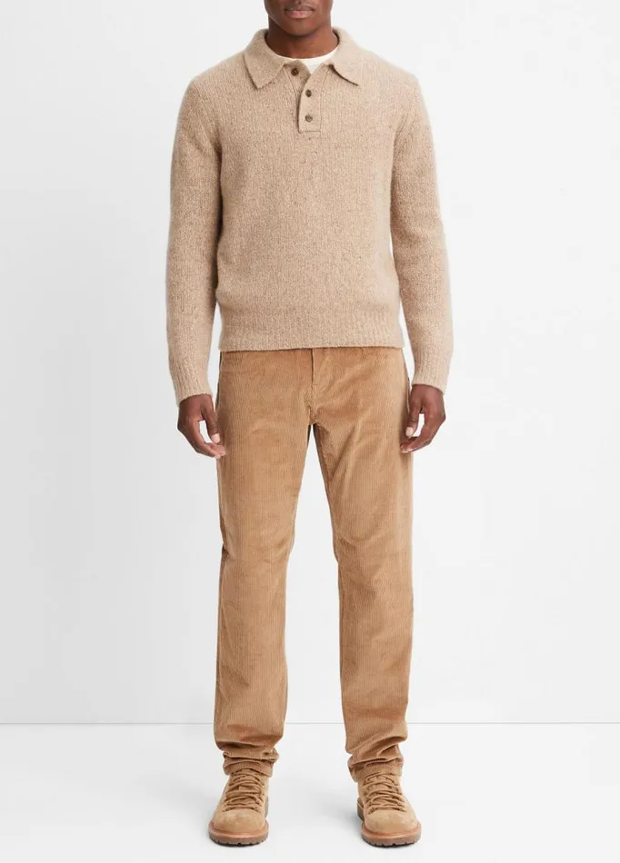 Men Sweaters Vince Plush Cashmere Donegal Polo Camel