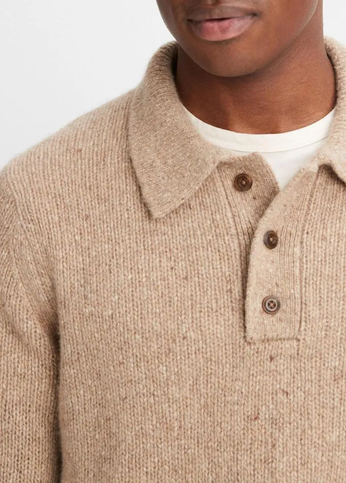 Men Sweaters Vince Plush Cashmere Donegal Polo Camel