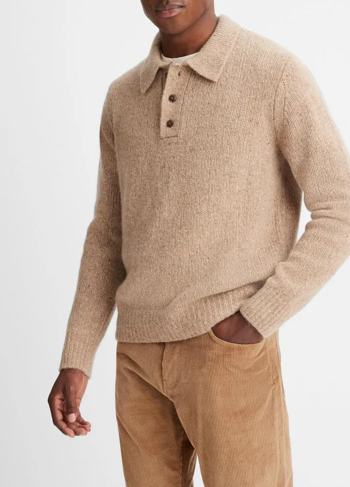 Men Sweaters Vince Plush Cashmere Donegal Polo Camel