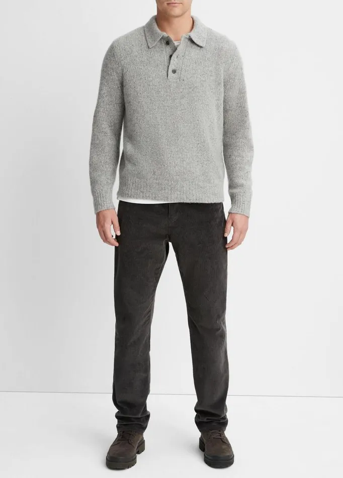 Men Sweaters Vince Plush Cashmere Donegal Polo Medium Heather Grey