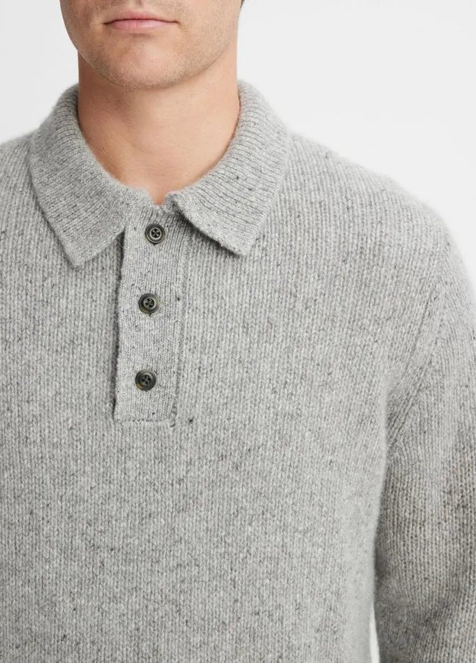 Men Sweaters Vince Plush Cashmere Donegal Polo Medium Heather Grey