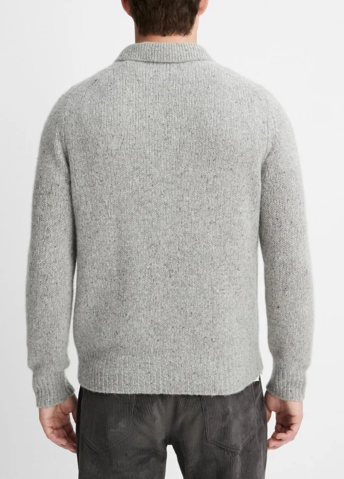 Men Sweaters Vince Plush Cashmere Donegal Polo Medium Heather Grey
