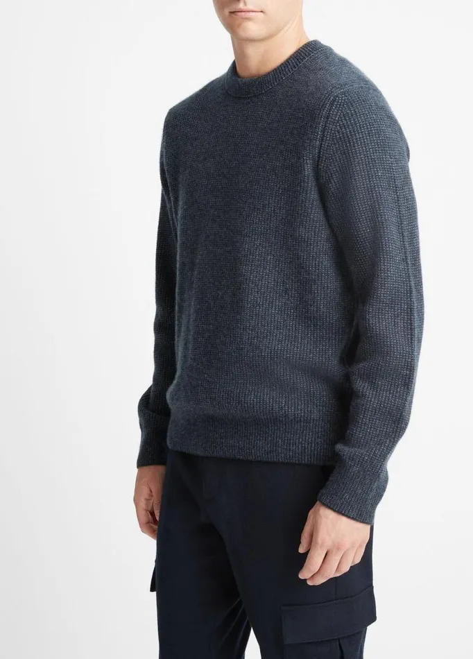 Men Sweaters Vince Plush Cashmere Thermal Sweater Coastal Blue Combo