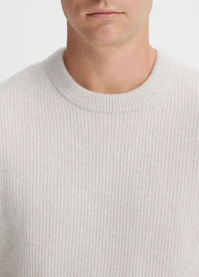 Men Sweaters Vince Plush Cashmere Thermal Sweater Heather White Combo