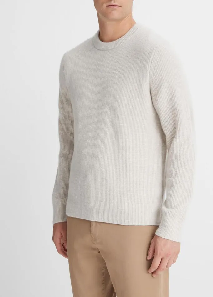 Men Sweaters Vince Plush Cashmere Thermal Sweater Heather White Combo