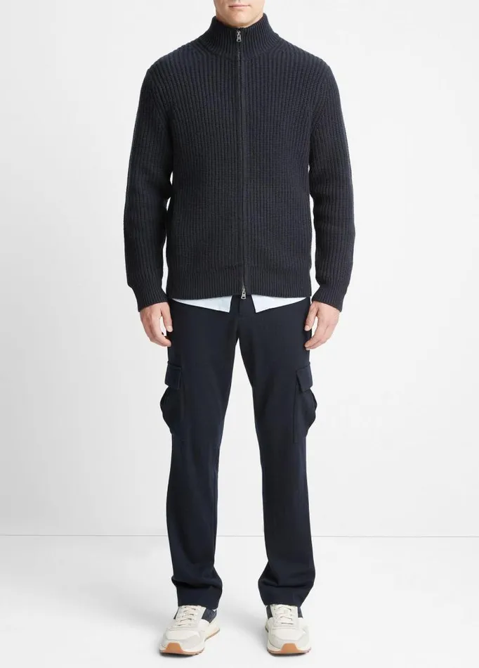 Men Sweaters Vince ShakerStitch WoolCashmere FullZip Sweater Coastal Blue