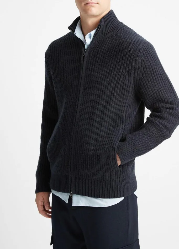 Men Sweaters Vince ShakerStitch WoolCashmere FullZip Sweater Coastal Blue