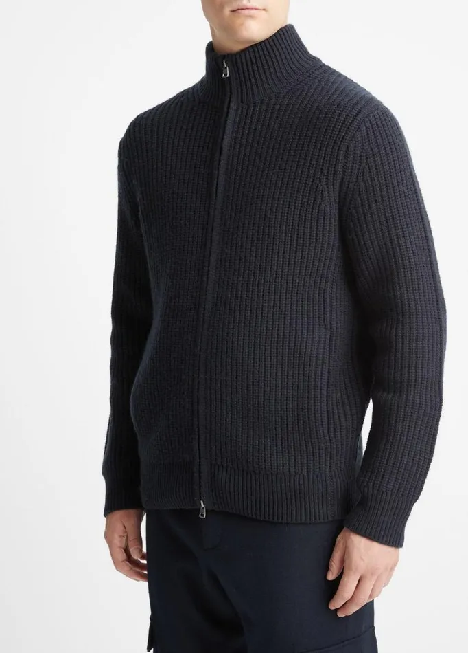 Men Sweaters Vince ShakerStitch WoolCashmere FullZip Sweater Coastal Blue