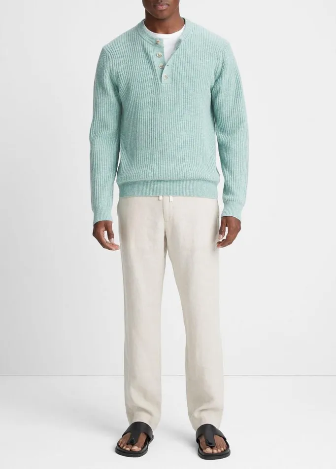 Men Sweaters Vince Textured Rib Wool And Cashmere Henley Heather Morning Mist