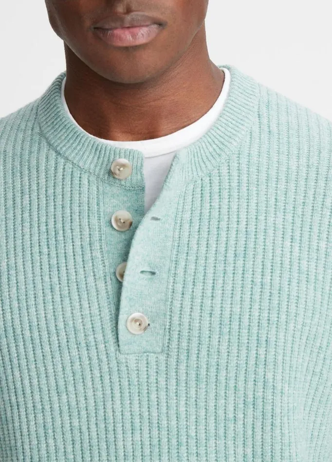 Men Sweaters Vince Textured Rib Wool And Cashmere Henley Heather Morning Mist