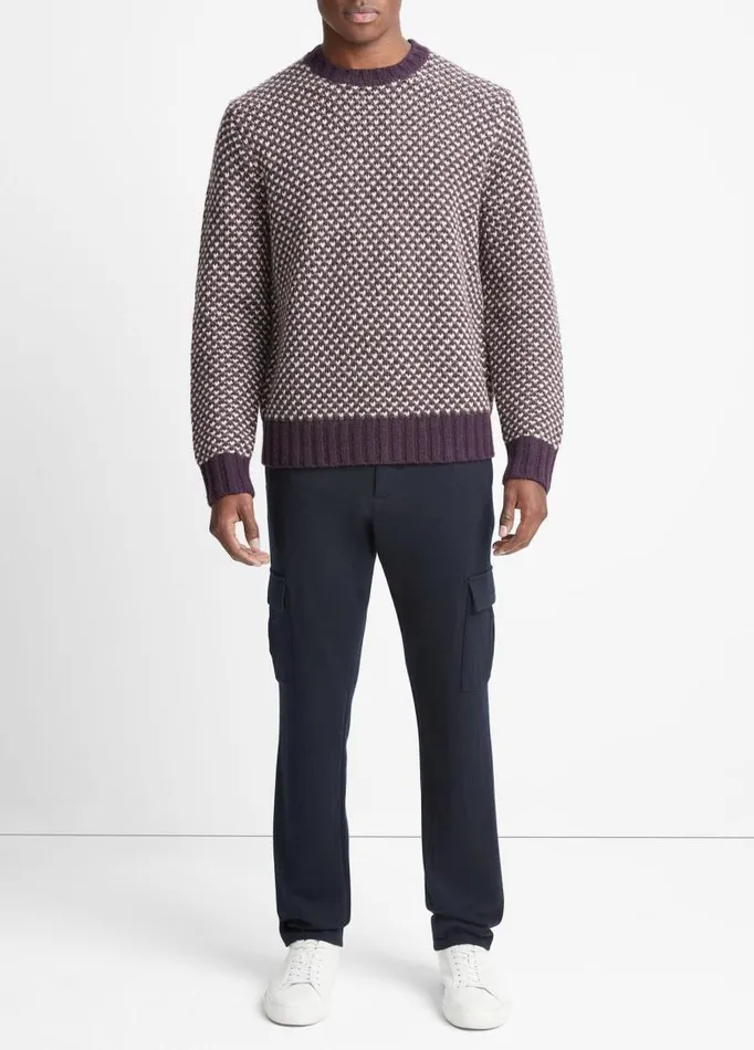 Men Sweaters Vince Tricolor Birdseye Crew Neck Sweater Deep Violet Combo