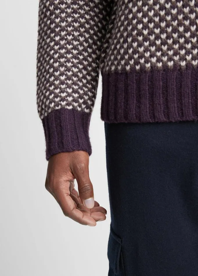 Men Sweaters Vince Tricolor Birdseye Crew Neck Sweater Deep Violet Combo