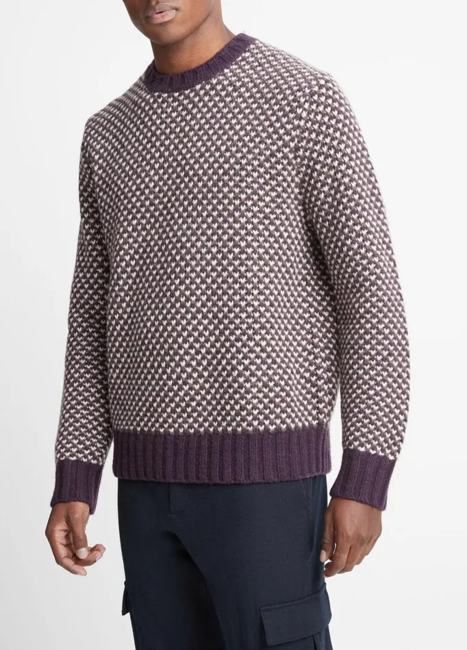 Men Sweaters Vince Tricolor Birdseye Crew Neck Sweater Deep Violet Combo