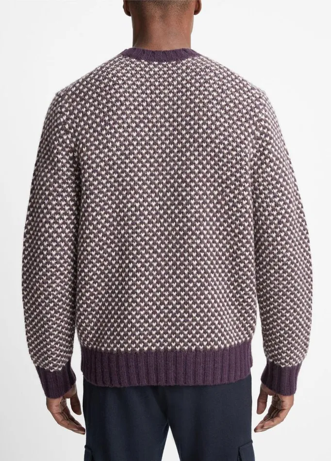 Men Sweaters Vince Tricolor Birdseye Crew Neck Sweater Deep Violet Combo