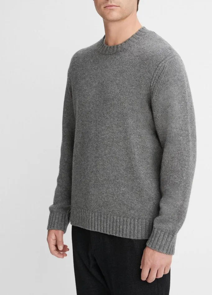 Men Sweaters Vince WoolCashmere Relaxed Crew Neck Sweater Medium Heather Grey