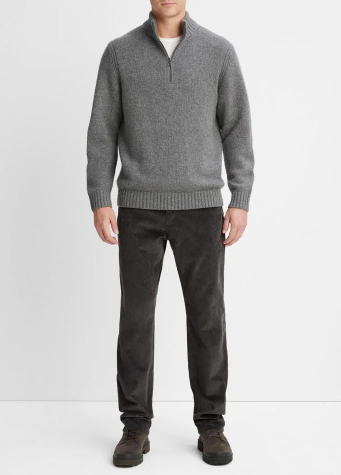 Men Sweaters Vince WoolCashmere Relaxed QuarterZip Sweater Medium Heather Grey