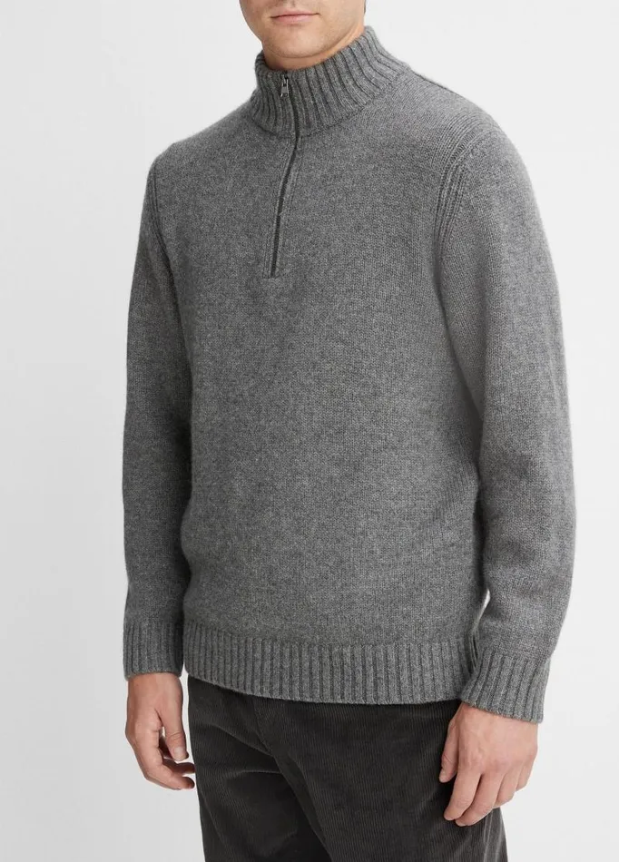 Men Sweaters Vince WoolCashmere Relaxed QuarterZip Sweater Medium Heather Grey