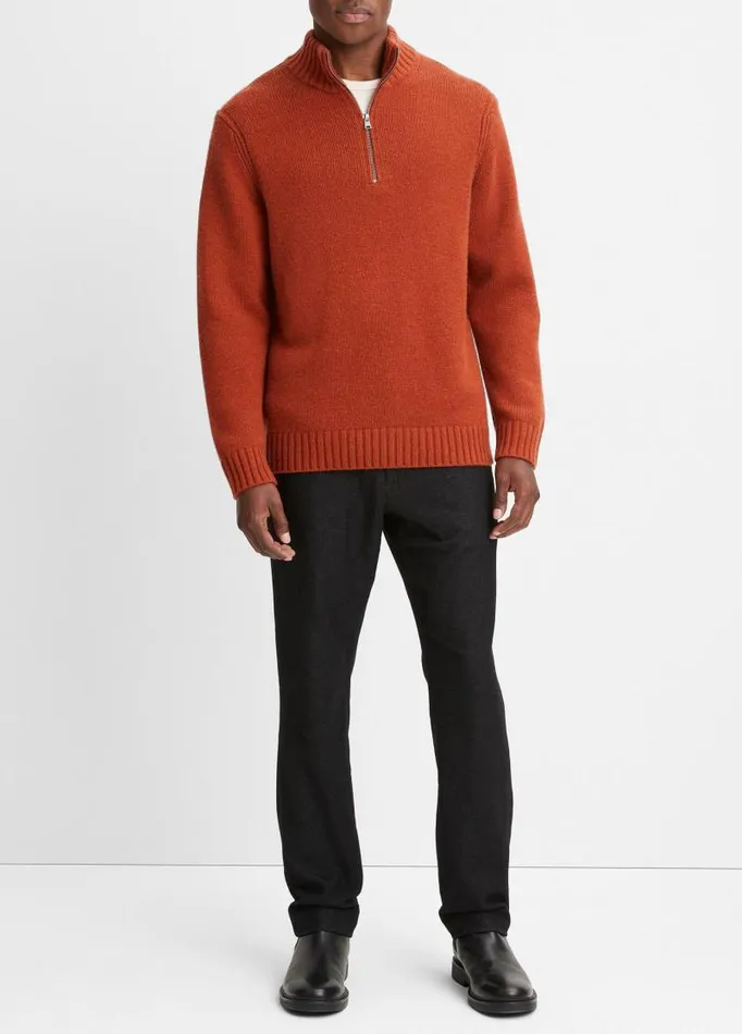Men Sweaters Vince WoolCashmere Relaxed QuarterZip Sweater Rust Amber