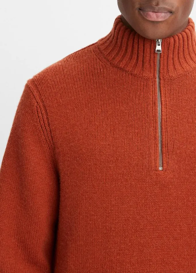 Men Sweaters Vince WoolCashmere Relaxed QuarterZip Sweater Rust Amber
