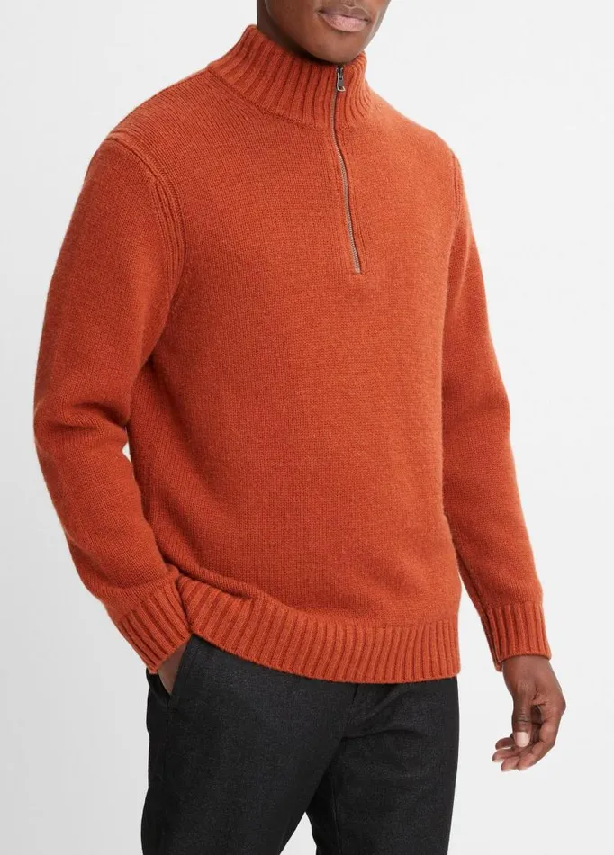 Men Sweaters Vince WoolCashmere Relaxed QuarterZip Sweater Rust Amber