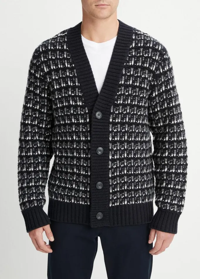 Men Sweaters Vince WoolCashmere Winter Tweed Cardigan Coastal Blue Combo