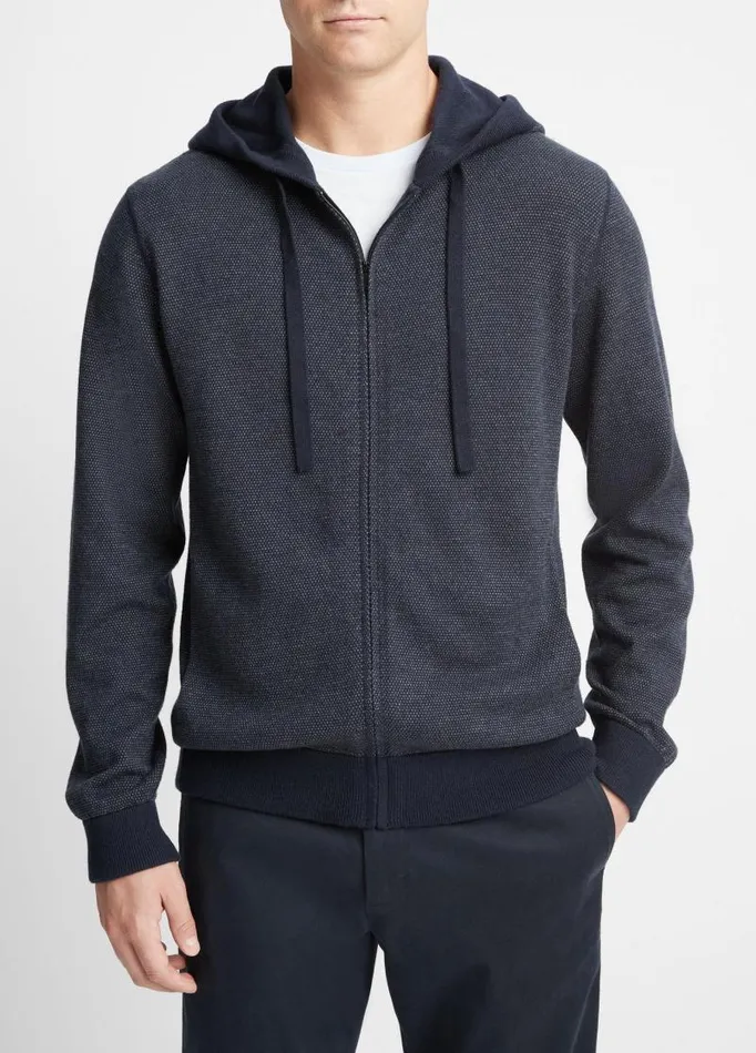 Men Sweatshirts and Hoodies Vince Birdseye FullZip Hoodie Coastal Bluemedium Heather Grey