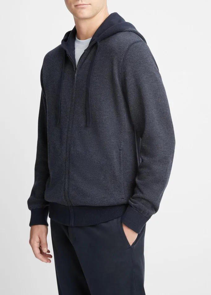 Men Sweatshirts and Hoodies Vince Birdseye FullZip Hoodie Coastal Bluemedium Heather Grey