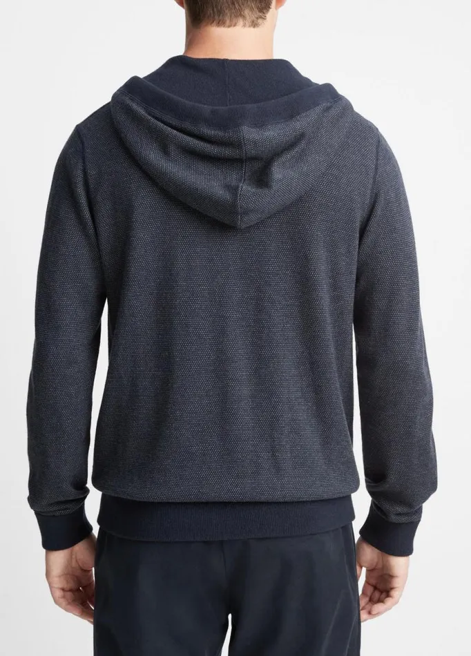 Men Sweatshirts and Hoodies Vince Birdseye FullZip Hoodie Coastal Bluemedium Heather Grey