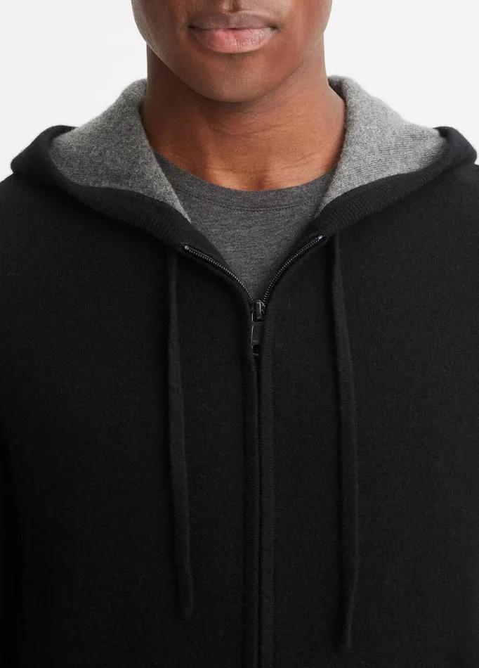 Men Sweatshirts and Hoodies Vince Cashmere Full Zip Hoodie Black