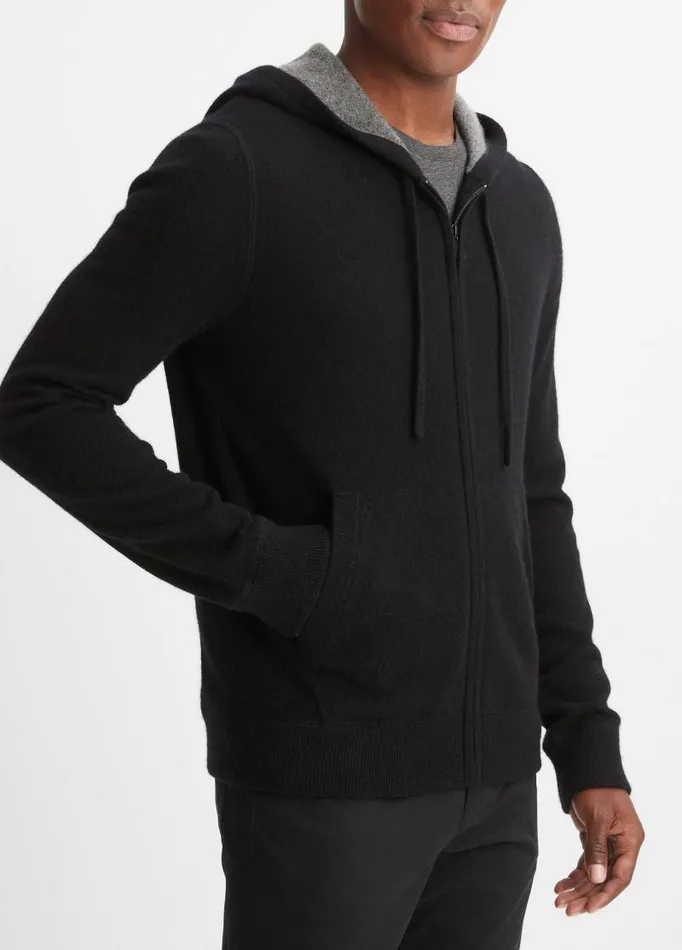 Men Sweatshirts and Hoodies Vince Cashmere Full Zip Hoodie Black