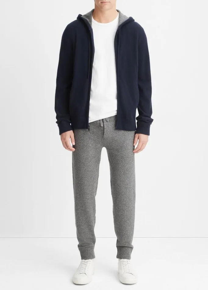 Men Sweatshirts and Hoodies Vince Cashmere Full Zip Hoodie Coastal Blue