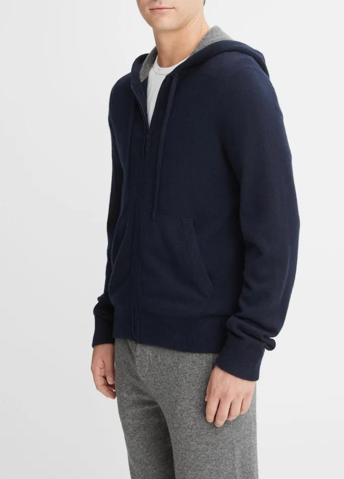 Men Sweatshirts and Hoodies Vince Cashmere Full Zip Hoodie Coastal Blue