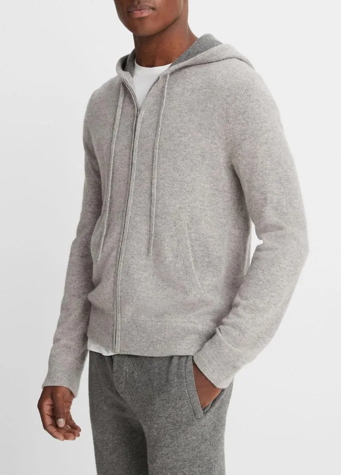 Men Sweatshirts and Hoodies Vince Cashmere Full Zip Hoodie Heather Grey