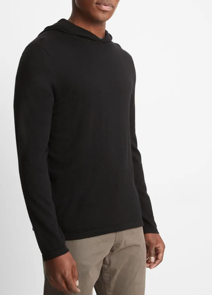 Men Sweatshirts and Hoodies Vince Featherweight Wool Cashmere Pullover Hoodie Black
