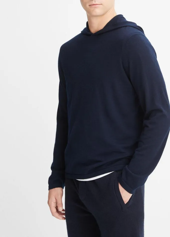 Men Sweatshirts and Hoodies Vince Featherweight Wool Cashmere Pullover Hoodie Coastal Blue