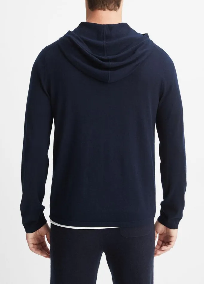 Men Sweatshirts and Hoodies Vince Featherweight Wool Cashmere Pullover Hoodie Coastal Blue