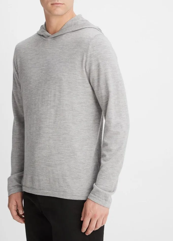 Men Sweatshirts and Hoodies Vince Featherweight Wool Cashmere Pullover Hoodie Heather Grey