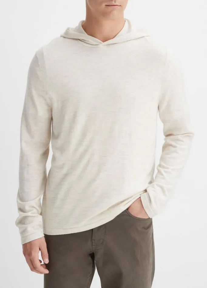 Men Sweatshirts and Hoodies Vince Featherweight Wool Cashmere Pullover Hoodie Heather White