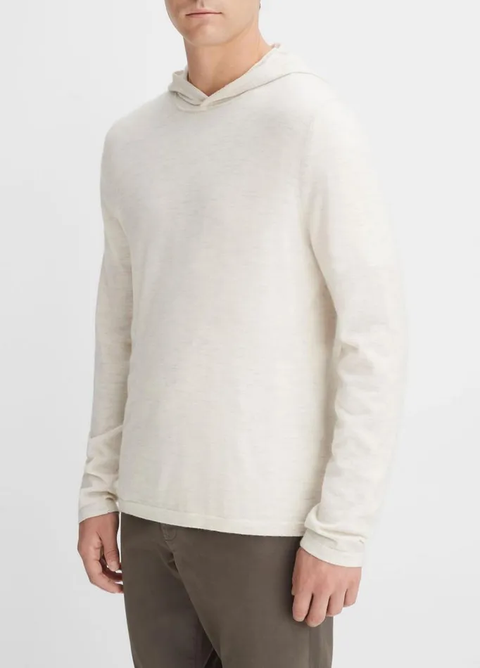 Men Sweatshirts and Hoodies Vince Featherweight Wool Cashmere Pullover Hoodie Heather White