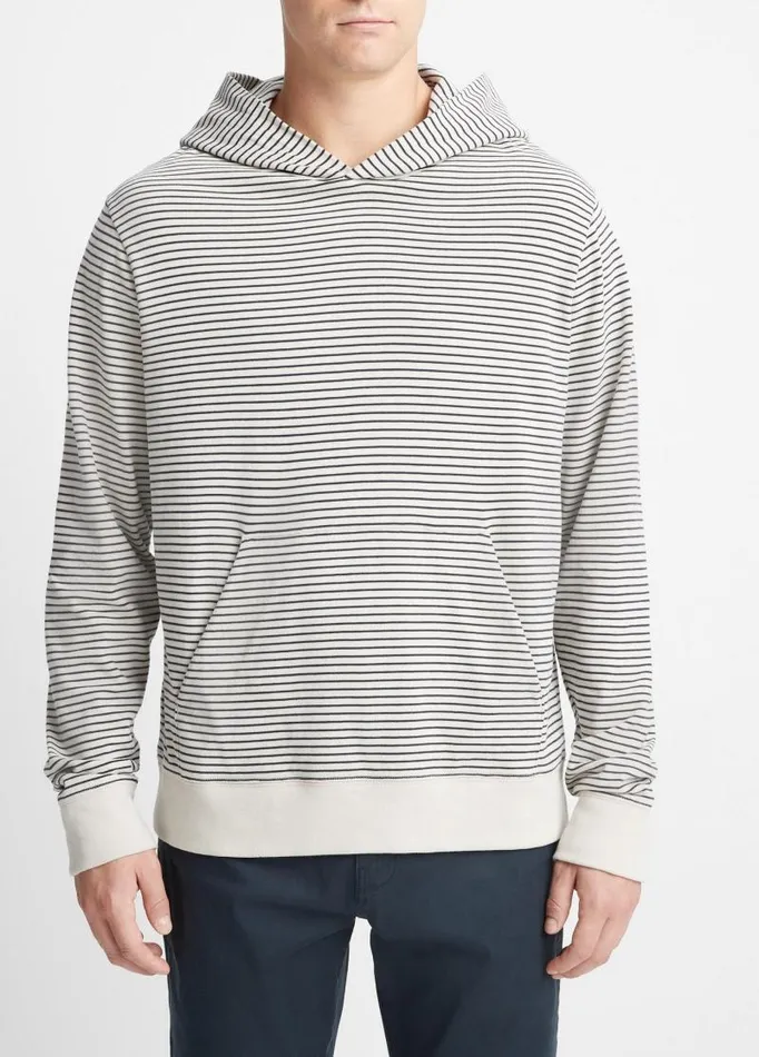 Men Sweatshirts and Hoodies Vince Striped Sueded Jersey Pullover Hoodie Stone Beachcoastal Blue
