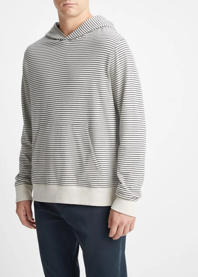 Men Sweatshirts and Hoodies Vince Striped Sueded Jersey Pullover Hoodie Stone Beachcoastal Blue