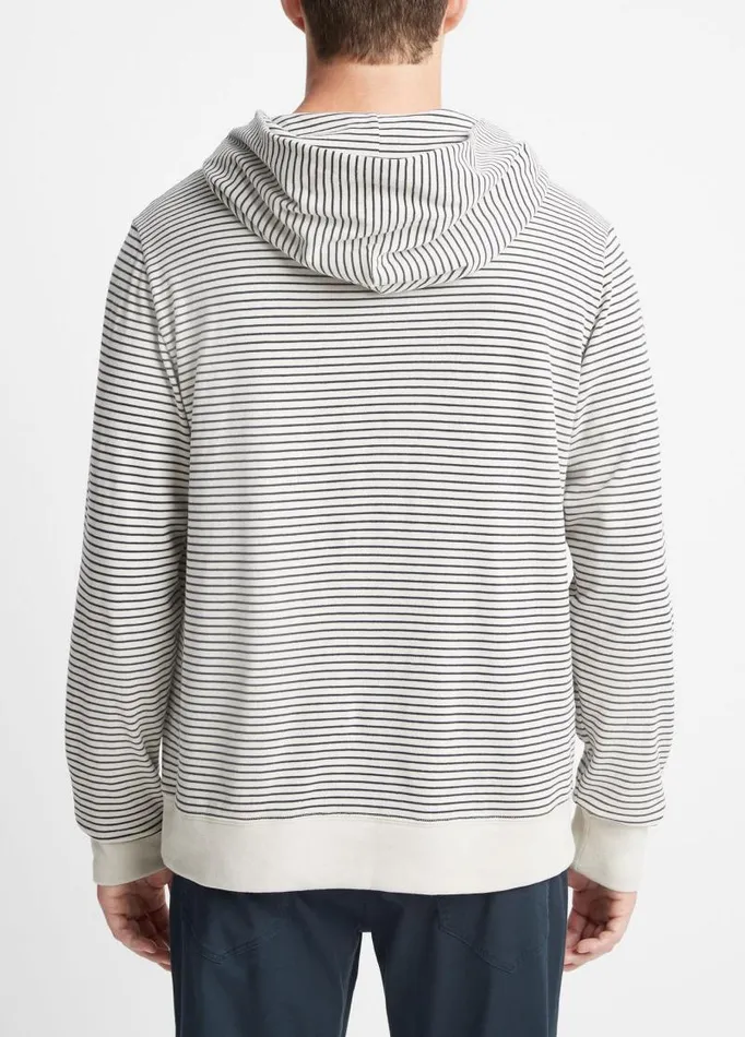 Men Sweatshirts and Hoodies Vince Striped Sueded Jersey Pullover Hoodie Stone Beachcoastal Blue